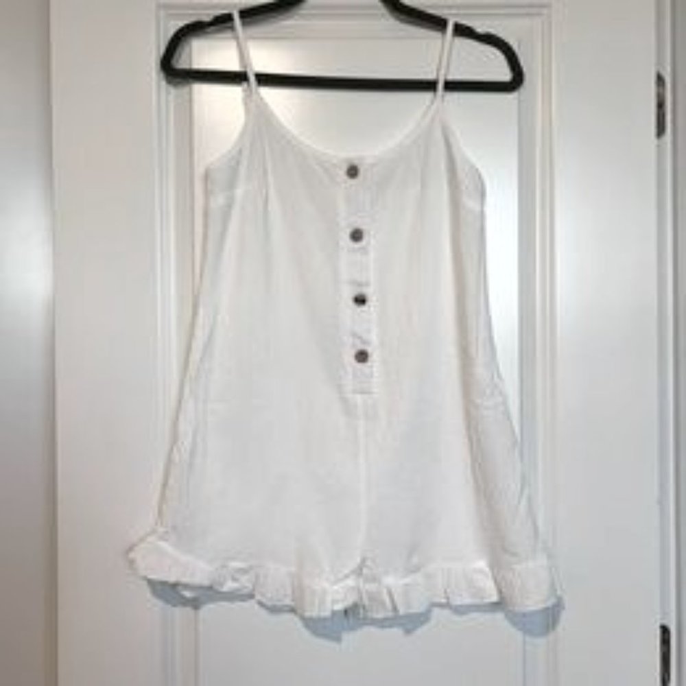 White Linen Flutter Hem Romper